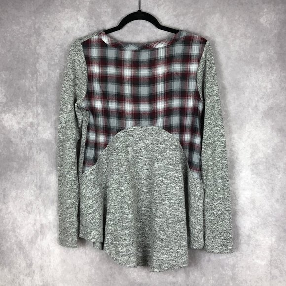Knox Rose Tunic Sweater Gray & Red Plaid Flowy Comfy Bohemian Long Sleeve Small - Picture 3 of 6